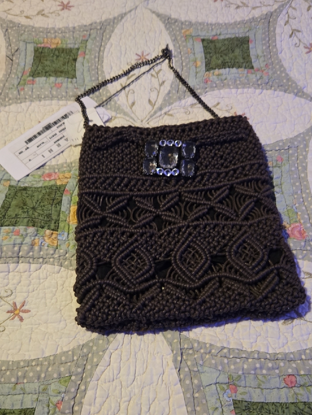 Saks Fifth Ave Handwoven Macramé Evening Bag with Decorative Accent - Brown